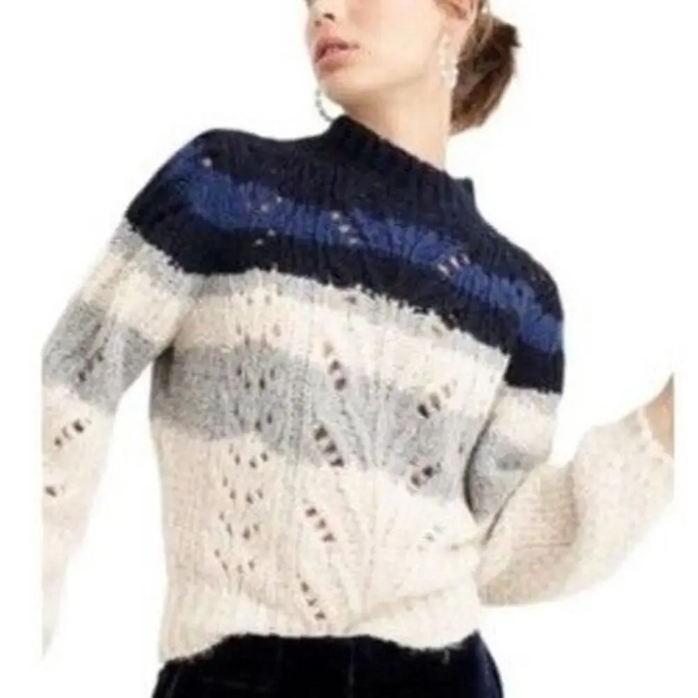 J. Crew Point Sur Womens Wool Alpaca Pointelle Knit Sweater S Cabin Colorblock